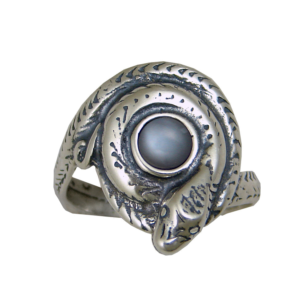 Sterling Silver Snake Ring With Grey Moonstone Size 10